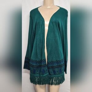 Marquis M Open Front Cardigan Long Sleeves Green Knit